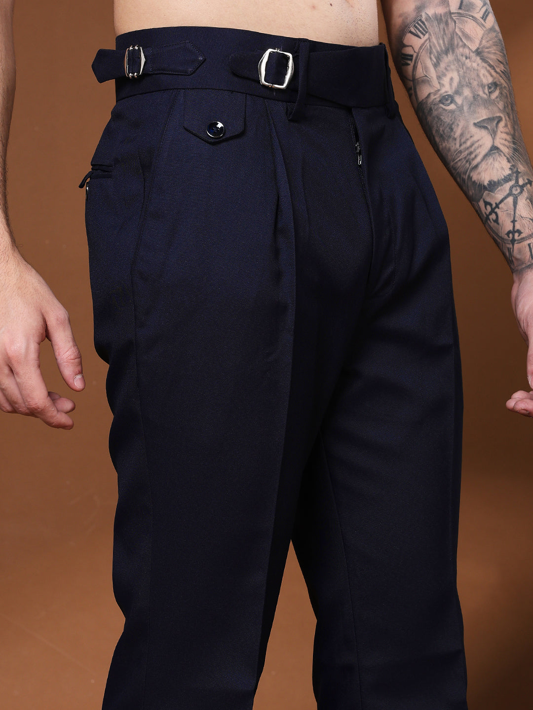 Bell Bottom Single Buckle Navy Blue Gurkha Pants