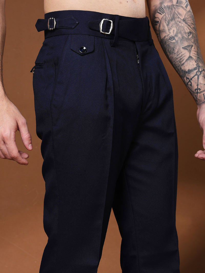 Bell Bottom Single Buckle Navy Blue Gurkha Pants