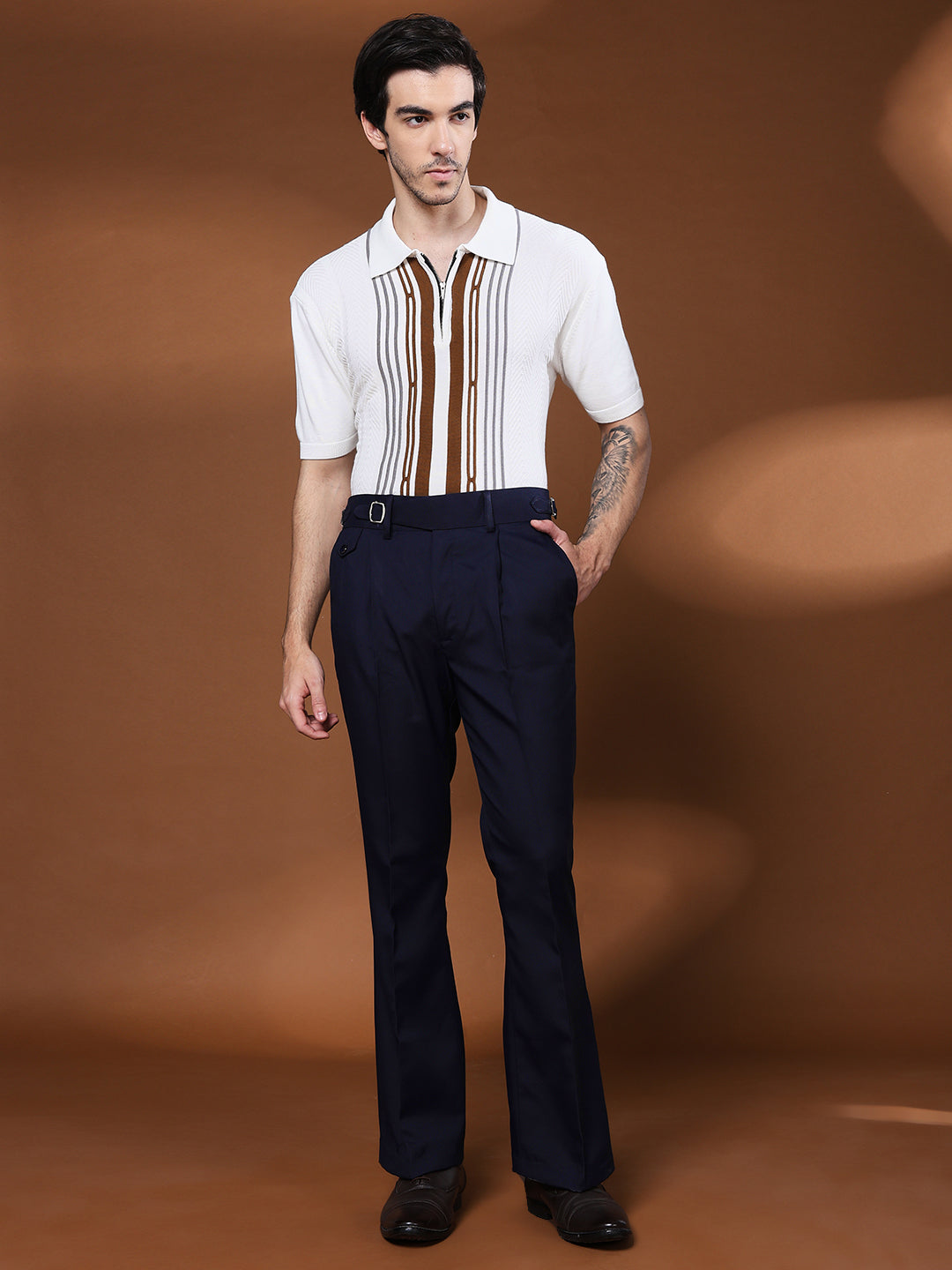 Bell Bottom Single Buckle Navy Blue Gurkha Pants