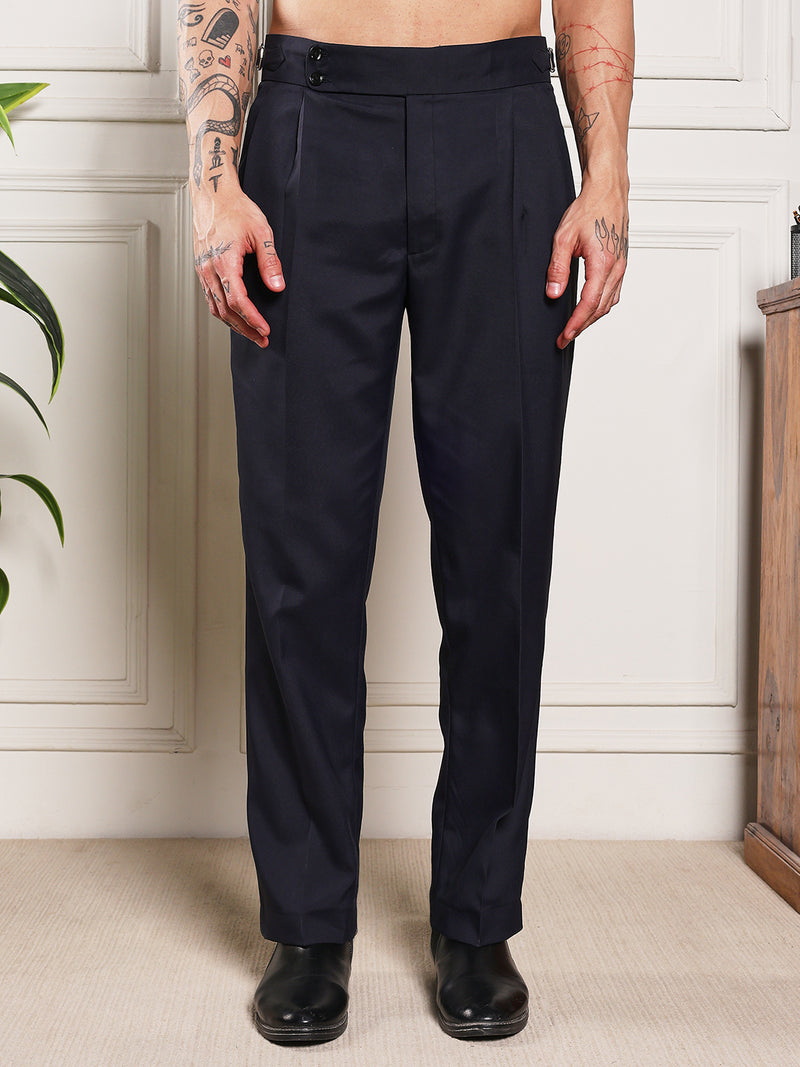 Loose Fit Double Button Navy Blue Gurkha Pants