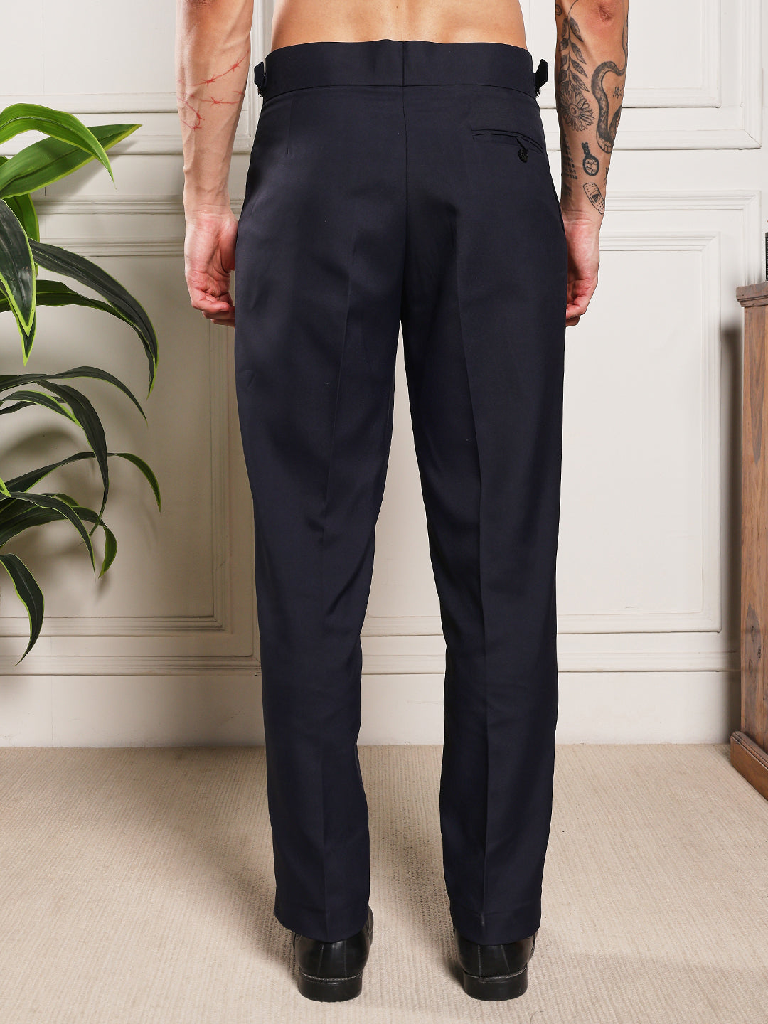 Loose Fit Double Button Navy Blue Gurkha Pants
