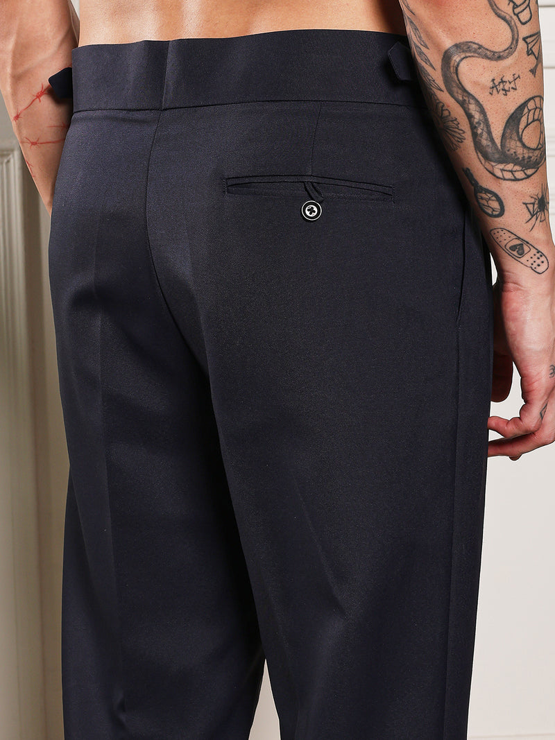 Loose Fit Double Button Navy Blue Gurkha Pants