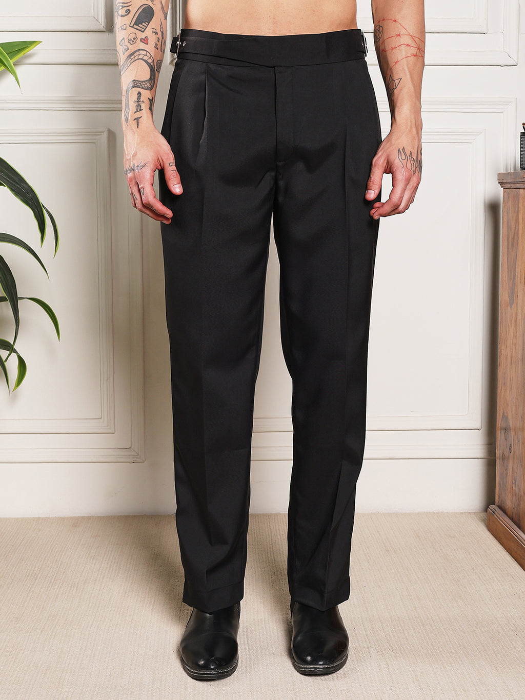 Loose Fit Classic Buckle Royal Black Gurkha Pants