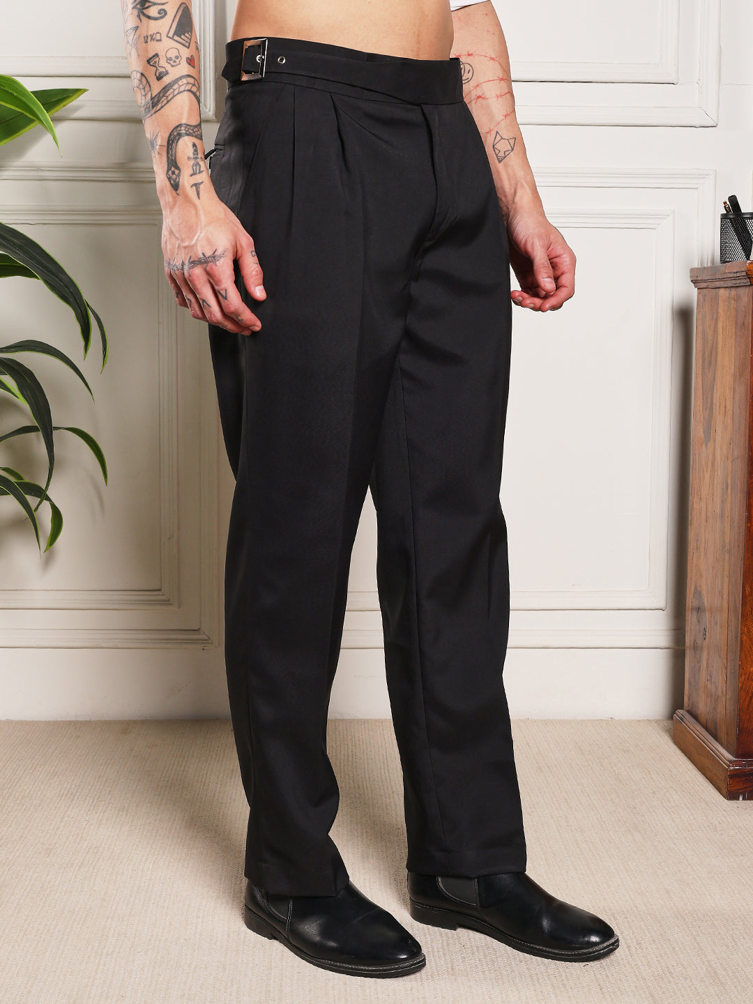 Loose Fit Classic Buckle Royal Black Gurkha Pants