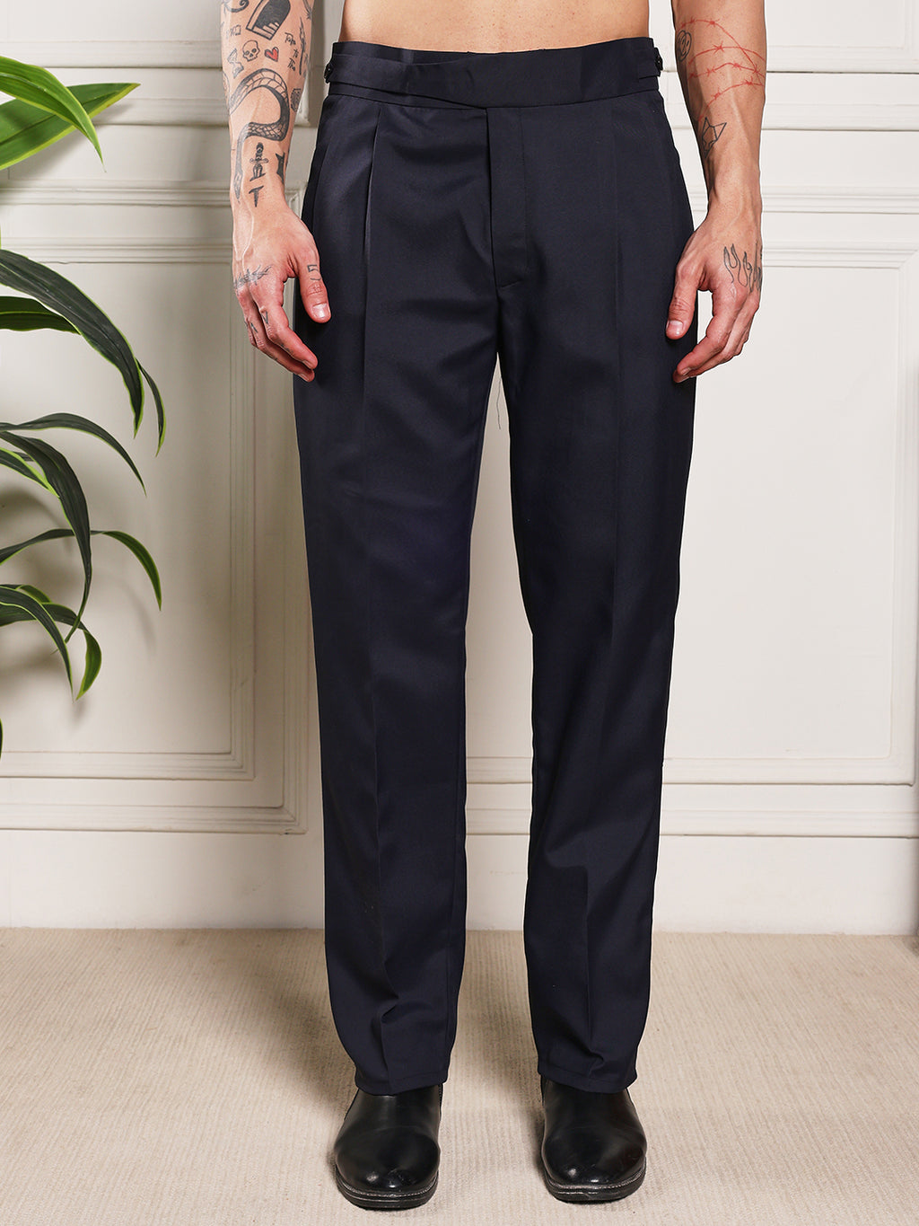 Loose Fit Classic Button Navy Blue Gurkha Pants