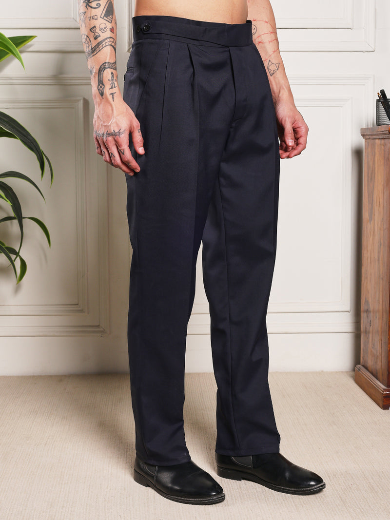 Loose Fit Classic Button Navy Blue Gurkha Pants
