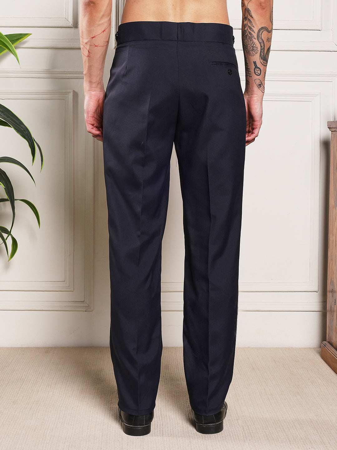 Loose Fit Classic Button Navy Blue Gurkha Pants