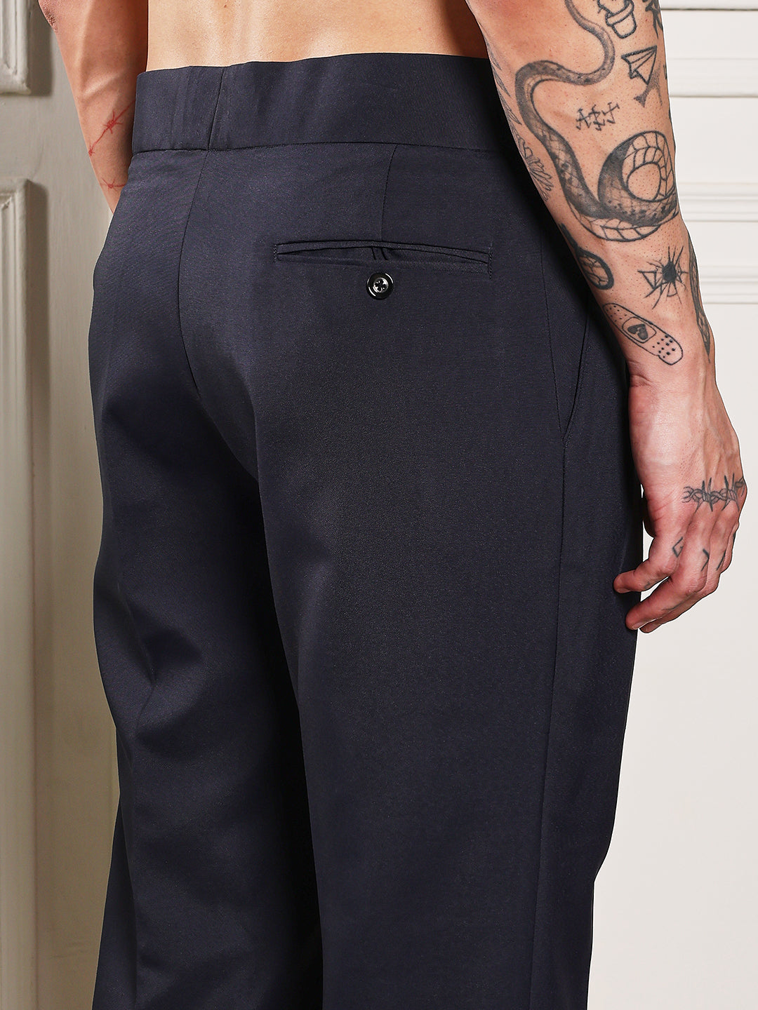 Loose Fit Classic Button Navy Blue Gurkha Pants
