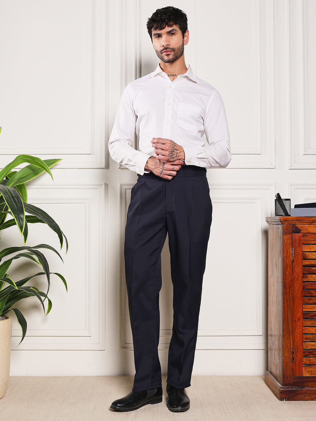 Loose Fit Classic Button Navy Blue Gurkha Pants