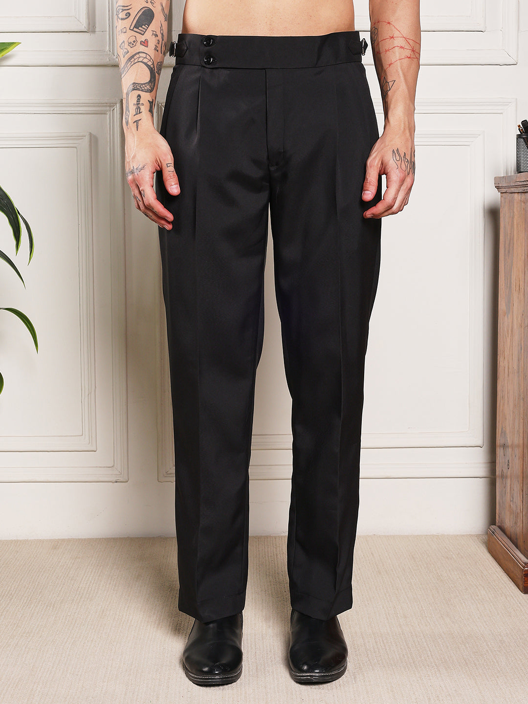 Loose Fit Double Button Royal Black Gurkha Pants