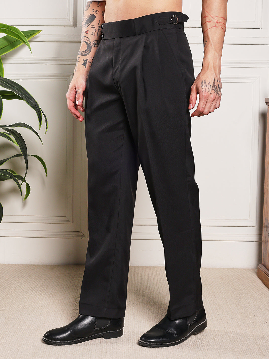 Loose Fit Double Button Royal Black Gurkha Pants