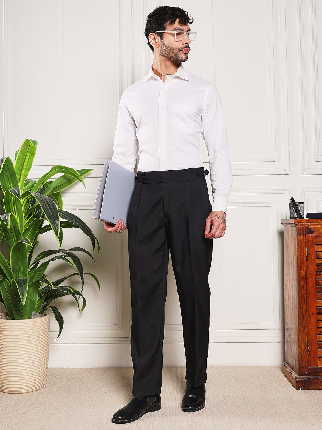 Loose Fit Double Button Royal Black Gurkha Pants
