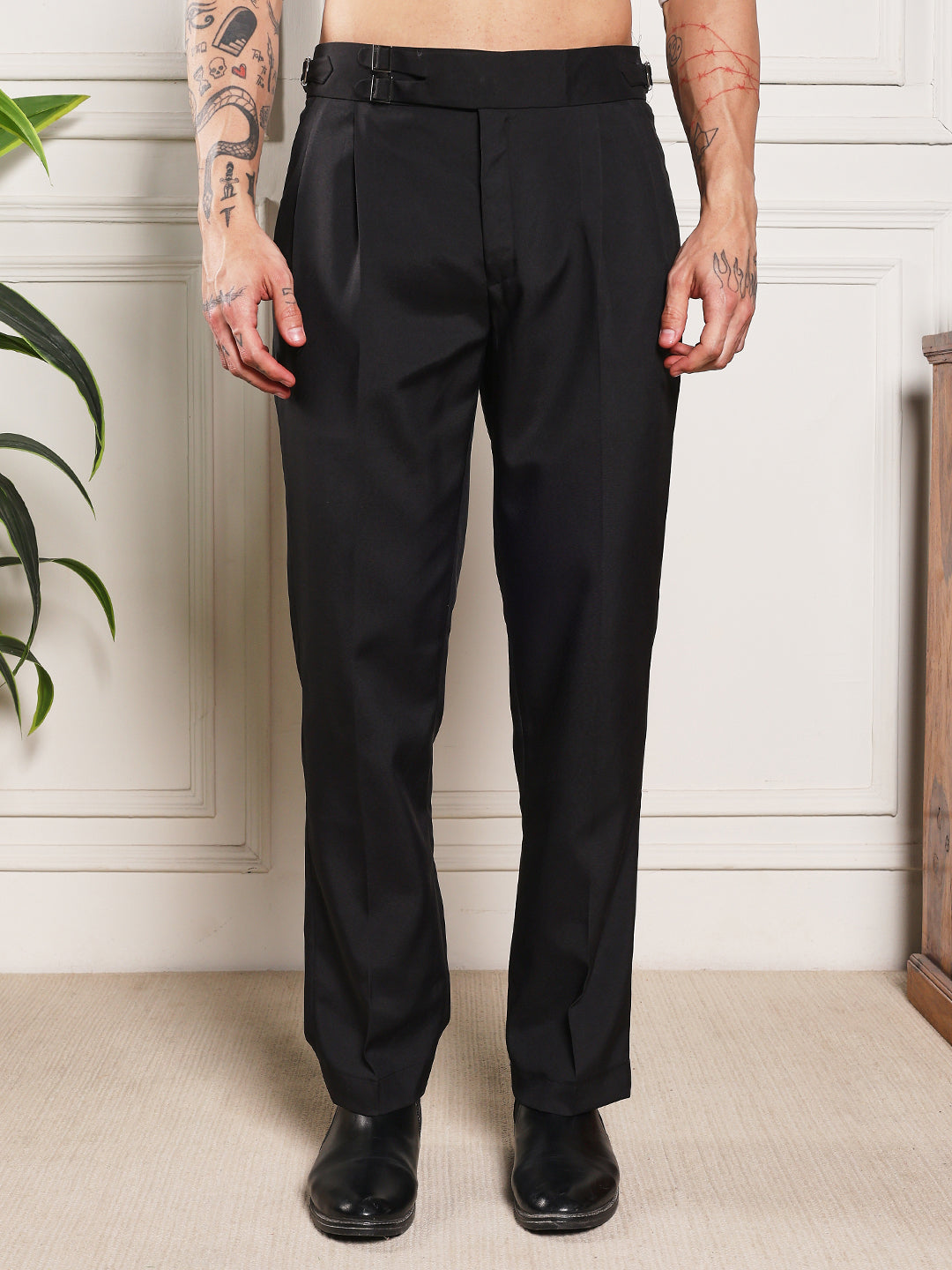 Loose Fit Double Buckle Royal Black Gurkha Pants