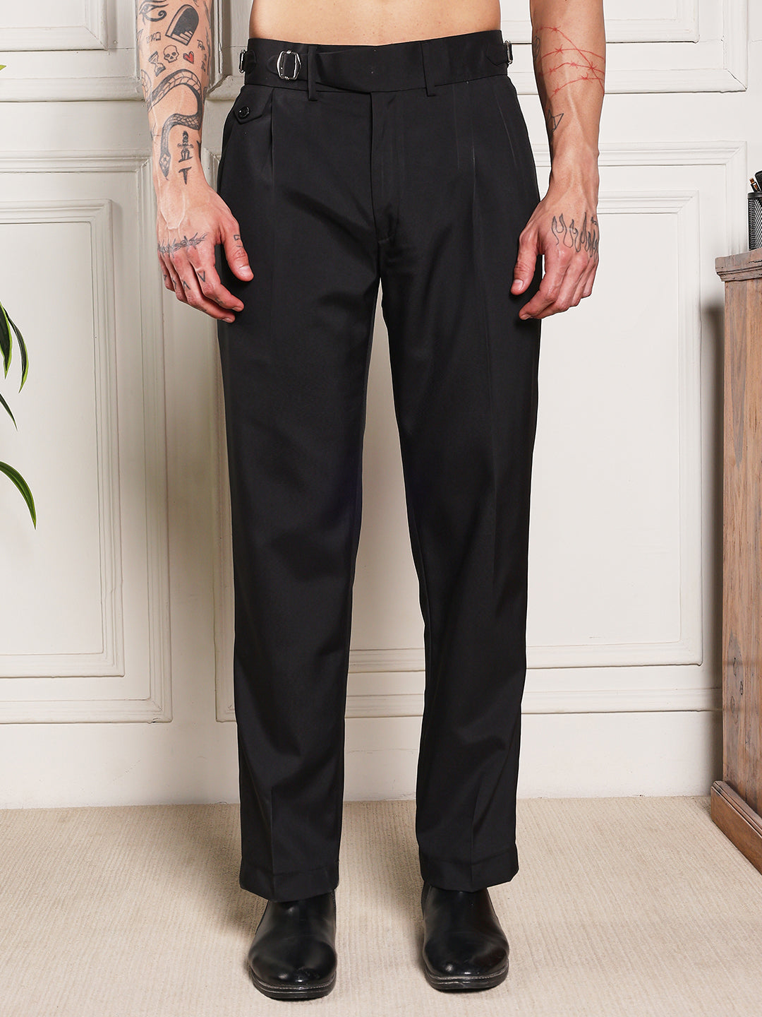 Loose Fit Single Buckle Royal Black Gurkha Pants