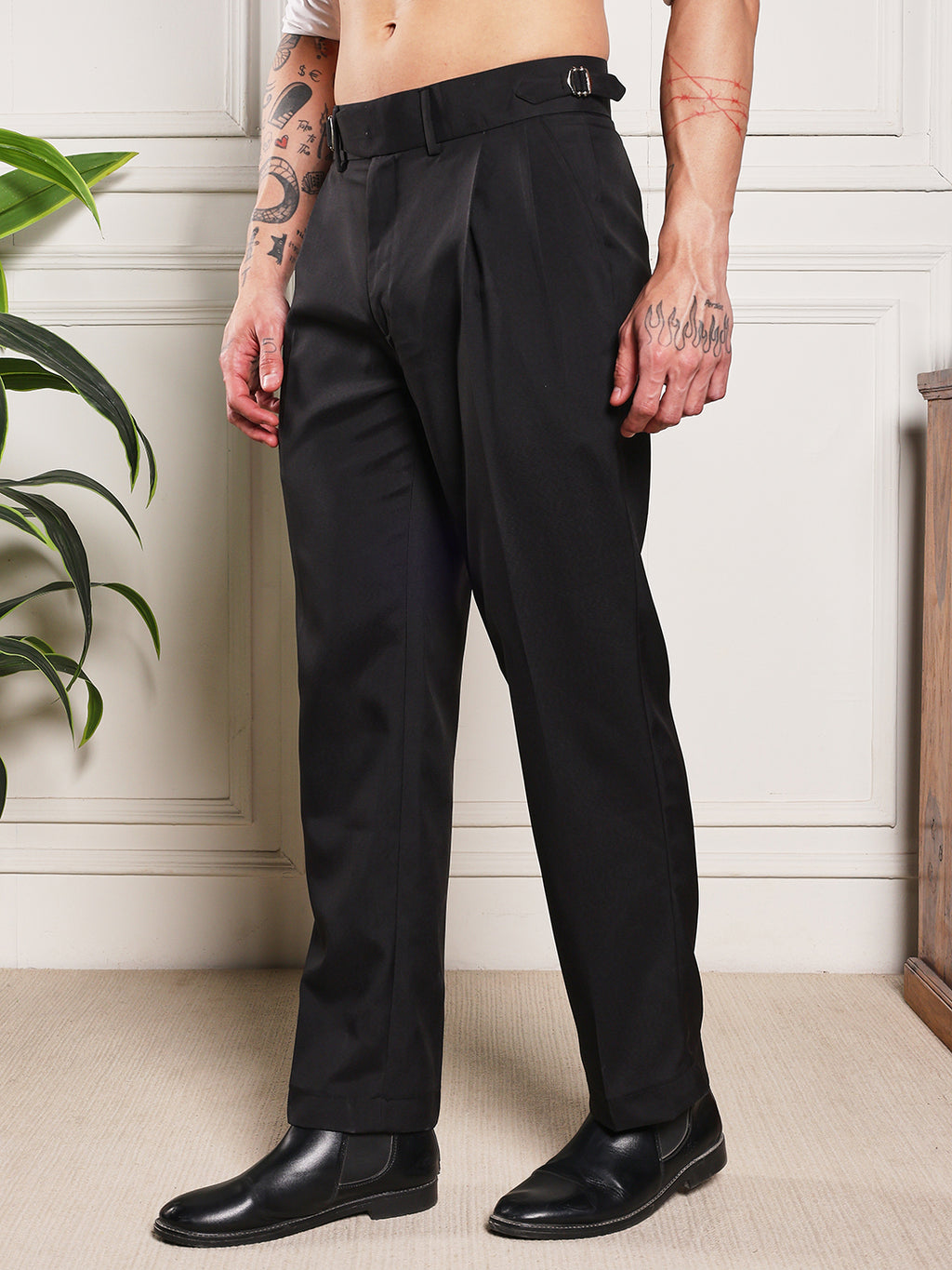 Loose Fit Single Buckle Royal Black Gurkha Pants