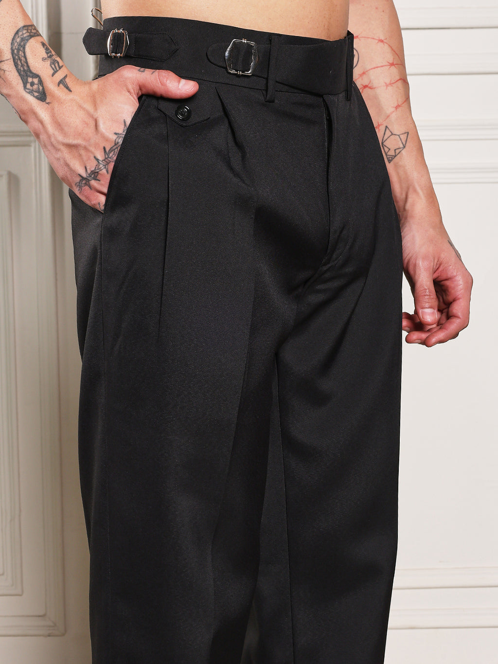 Loose Fit Single Buckle Royal Black Gurkha Pants