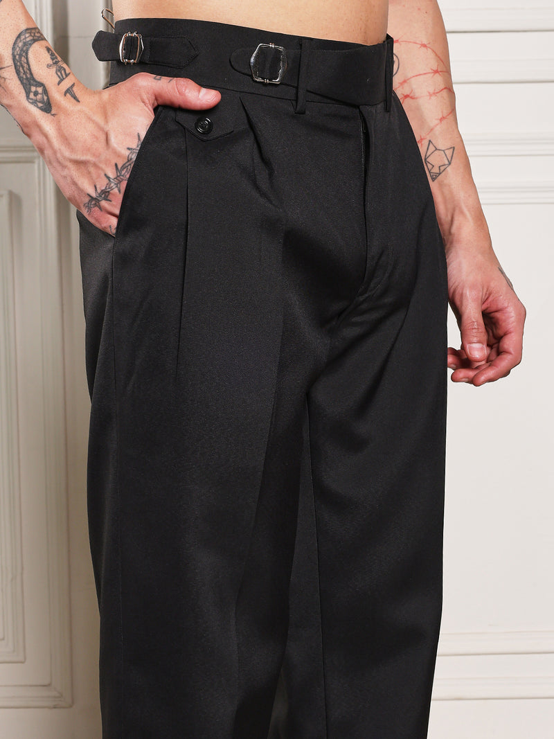 Loose Fit Single Buckle Royal Black Gurkha Pants
