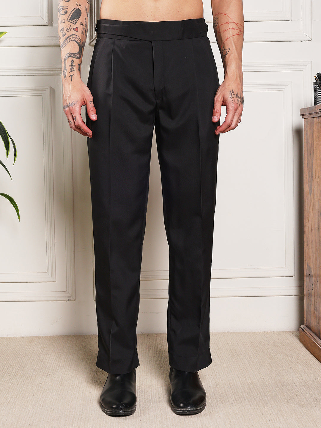 Loose Fit Classic Button Royal Black Gurkha Pants