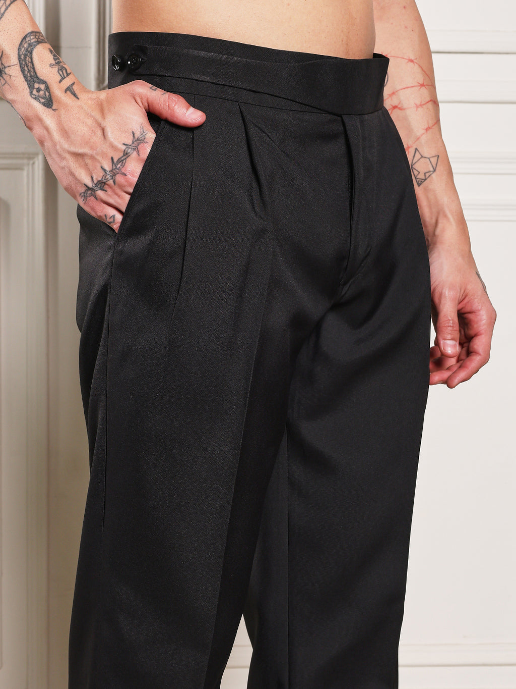 Loose Fit Classic Button Royal Black Gurkha Pants