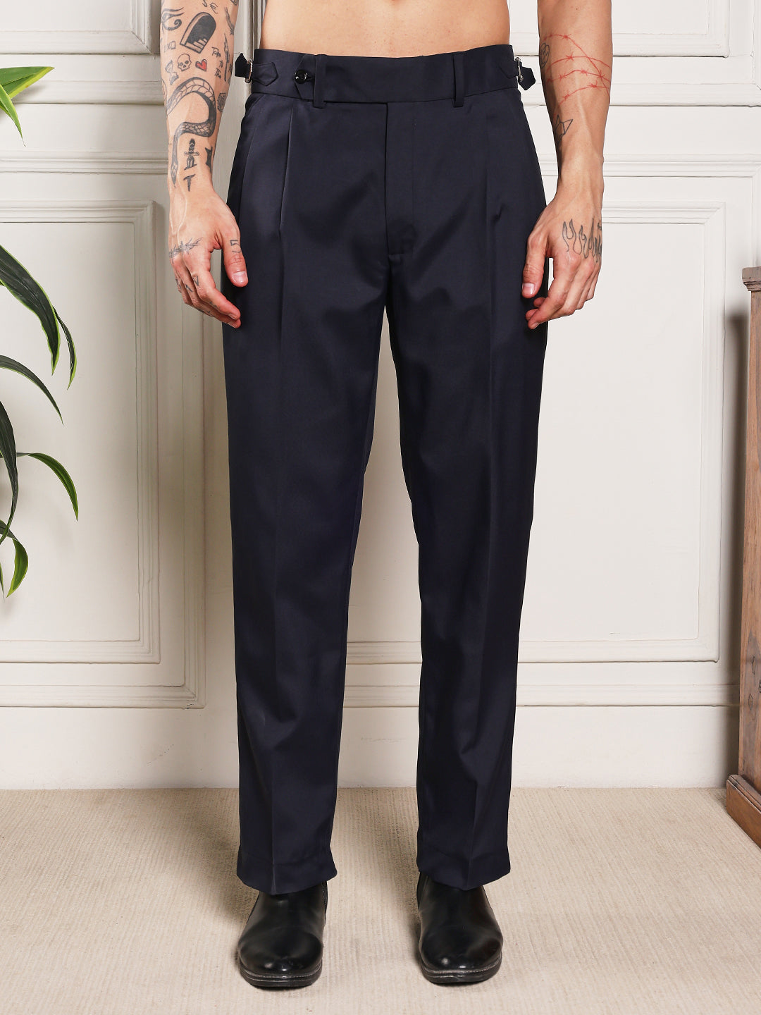 Loose Fit Signature Buckle Navy Blue Gurkha Pants