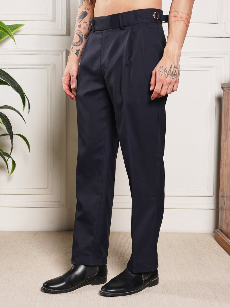 Loose Fit Signature Buckle Navy Blue Gurkha Pants