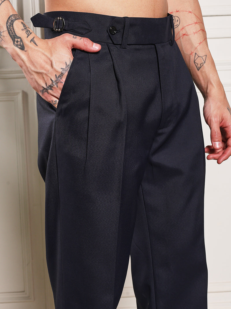 Loose Fit Signature Buckle Navy Blue Gurkha Pants