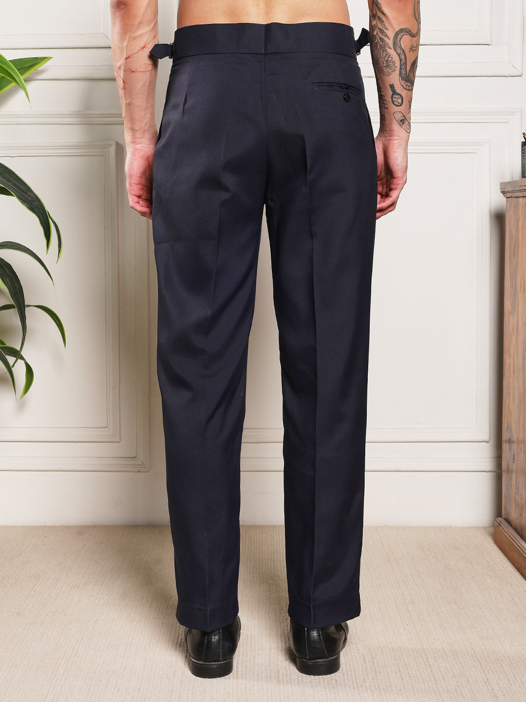 Loose Fit Signature Buckle Navy Blue Gurkha Pants