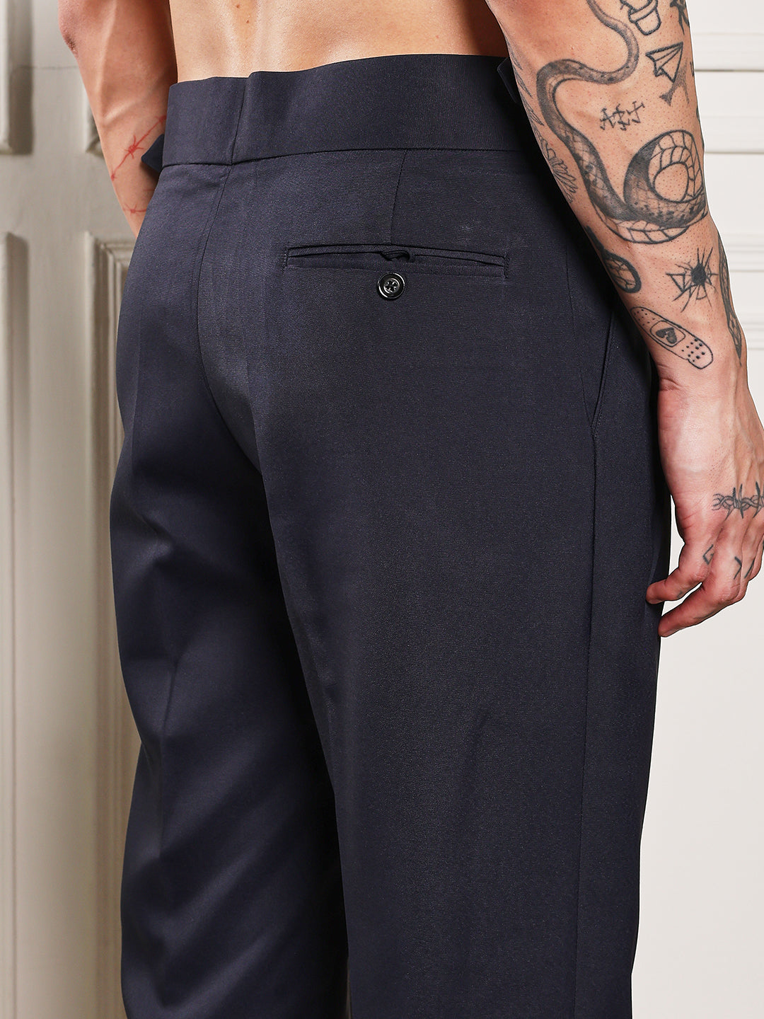 Loose Fit Signature Buckle Navy Blue Gurkha Pants