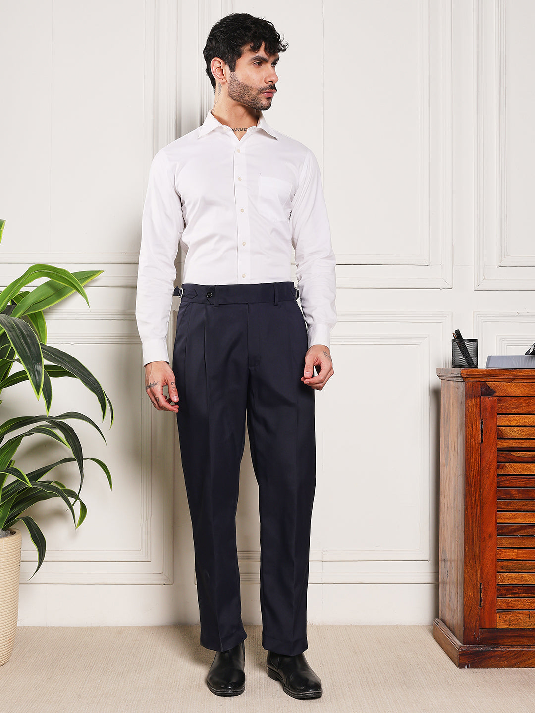 Loose Fit Signature Buckle Navy Blue Gurkha Pants