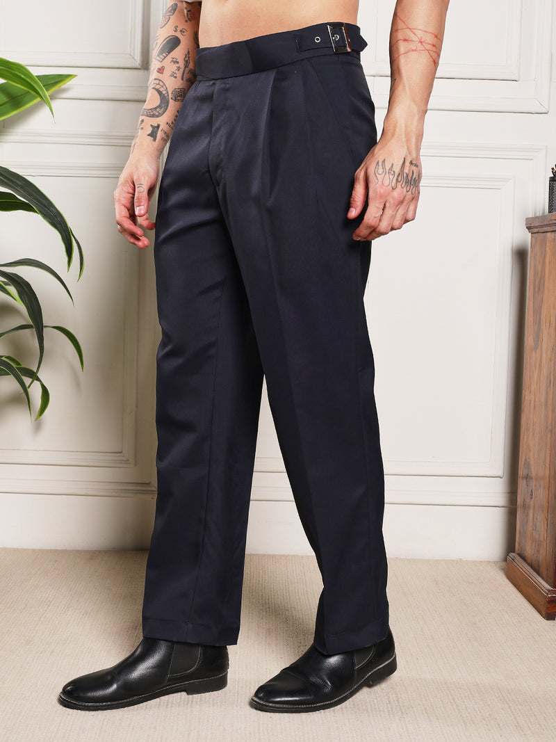 Loose Fit Classic Buckle Navy Blue Gurkha Pants