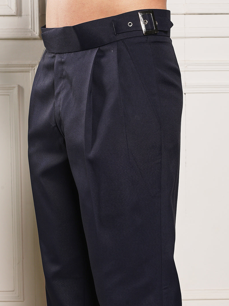 Loose Fit Classic Buckle Navy Blue Gurkha Pants