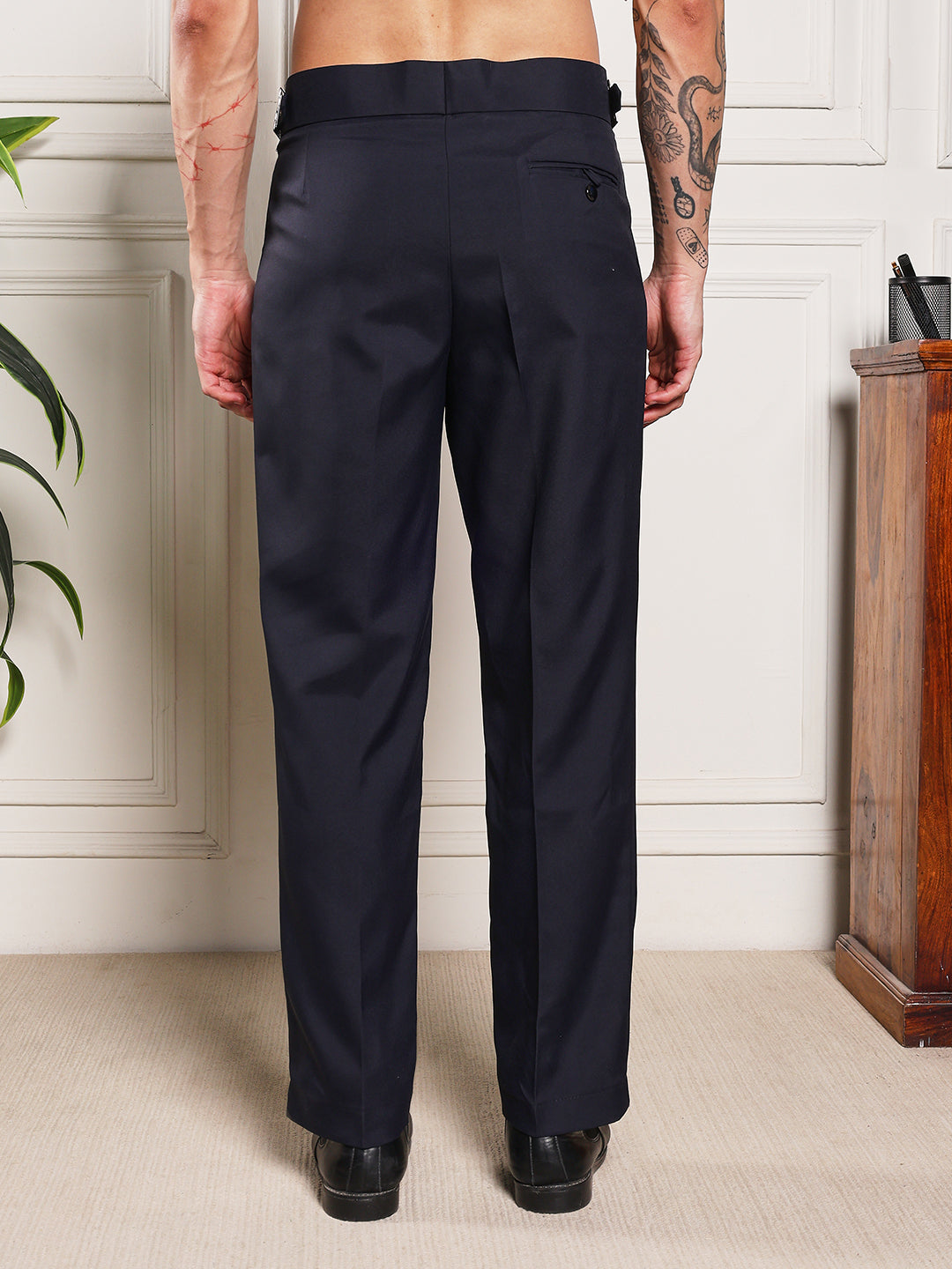 Loose Fit Classic Buckle Navy Blue Gurkha Pants