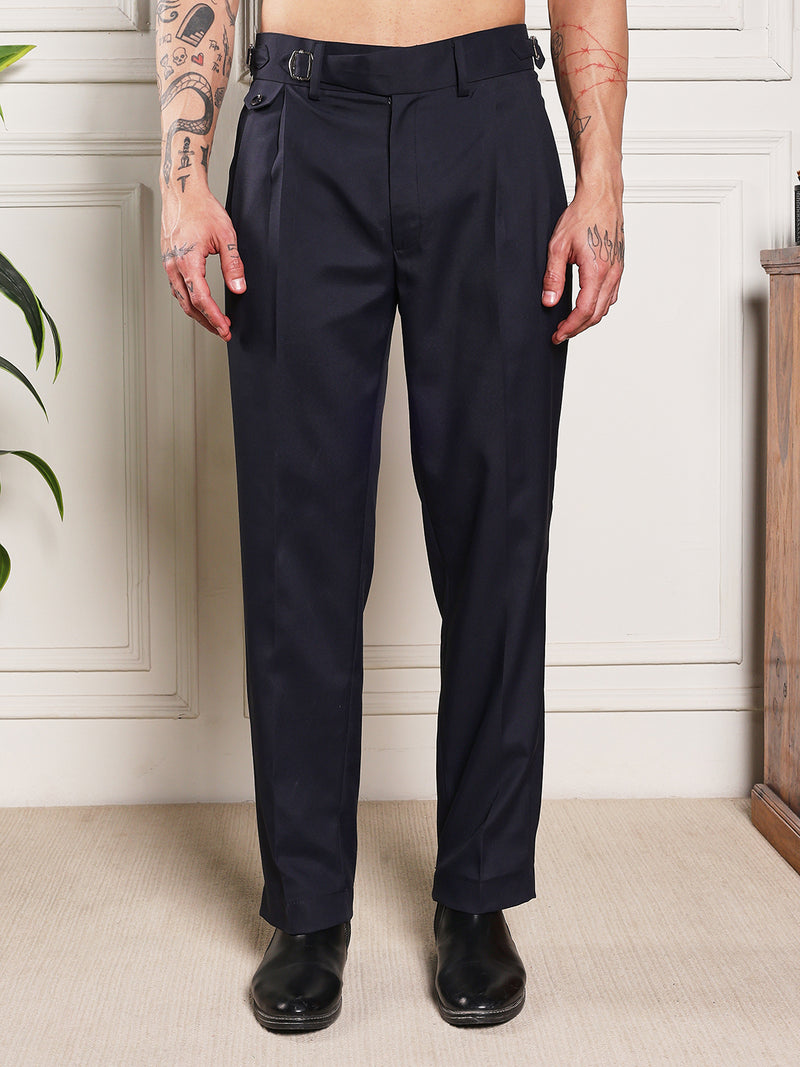 Loose Fit Single Buckle Navy Blue Gurkha Pants
