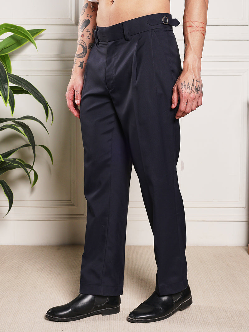 Loose Fit Single Buckle Navy Blue Gurkha Pants
