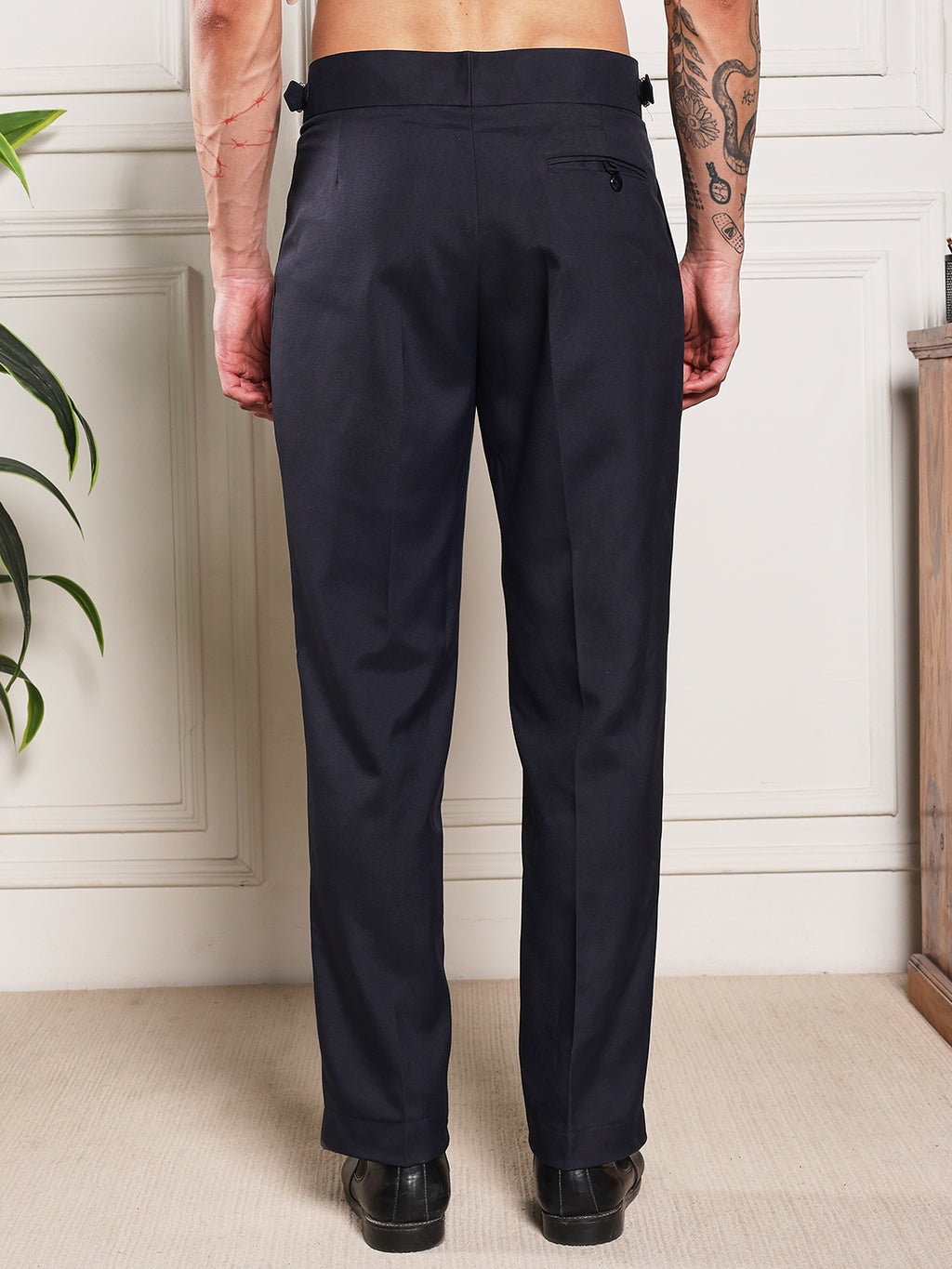 Loose Fit Single Buckle Navy Blue Gurkha Pants