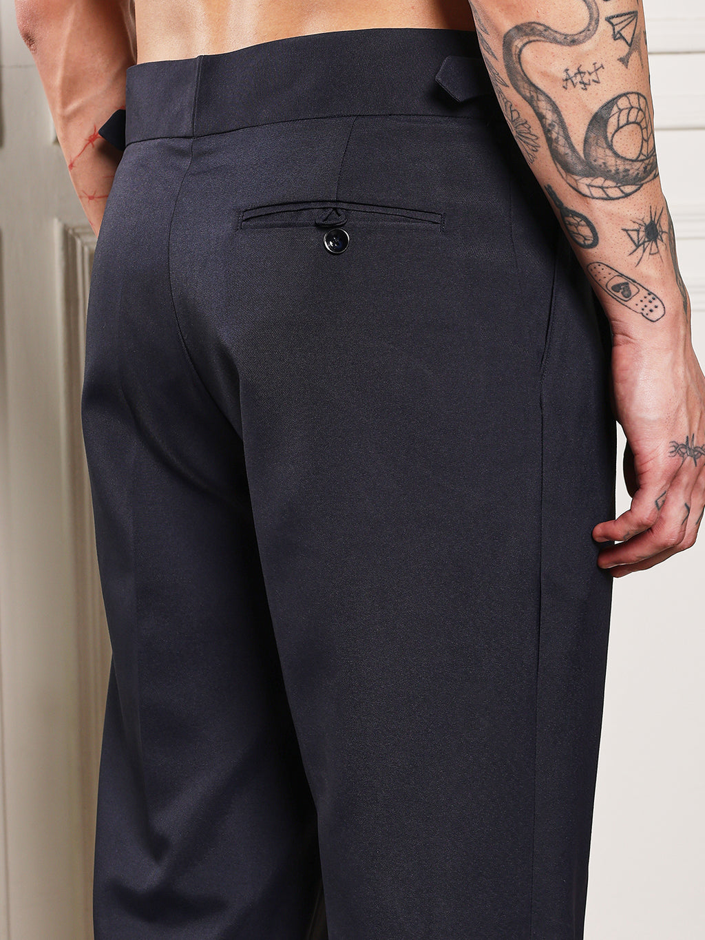 Loose Fit Single Buckle Navy Blue Gurkha Pants