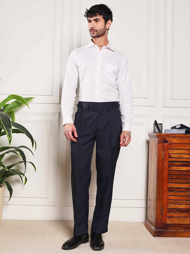 Loose Fit Single Buckle Navy Blue Gurkha Pants