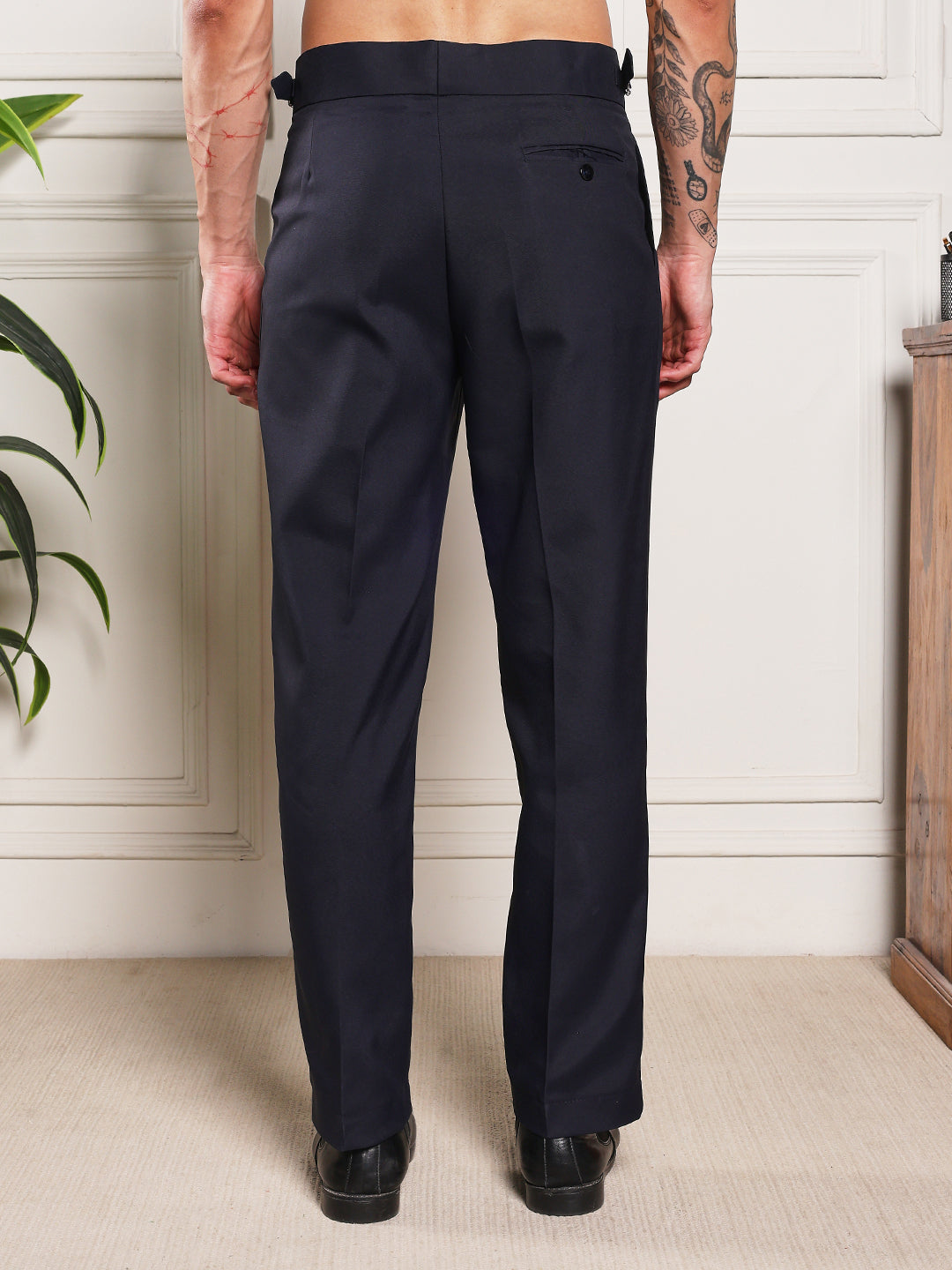 Loose Fit Double Buckle Navy Blue Gurkha Pants