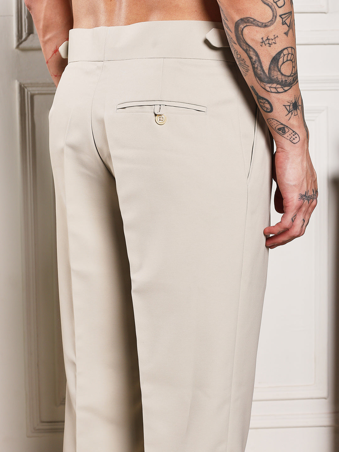 Loose Fit Single Buckle Cream Beige Gurkha Pants