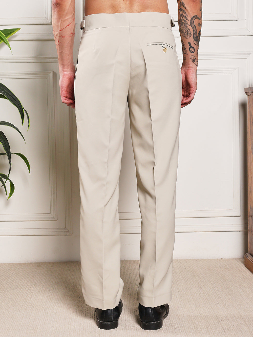 Loose Fit Single Buckle Cream Beige Gurkha Pants