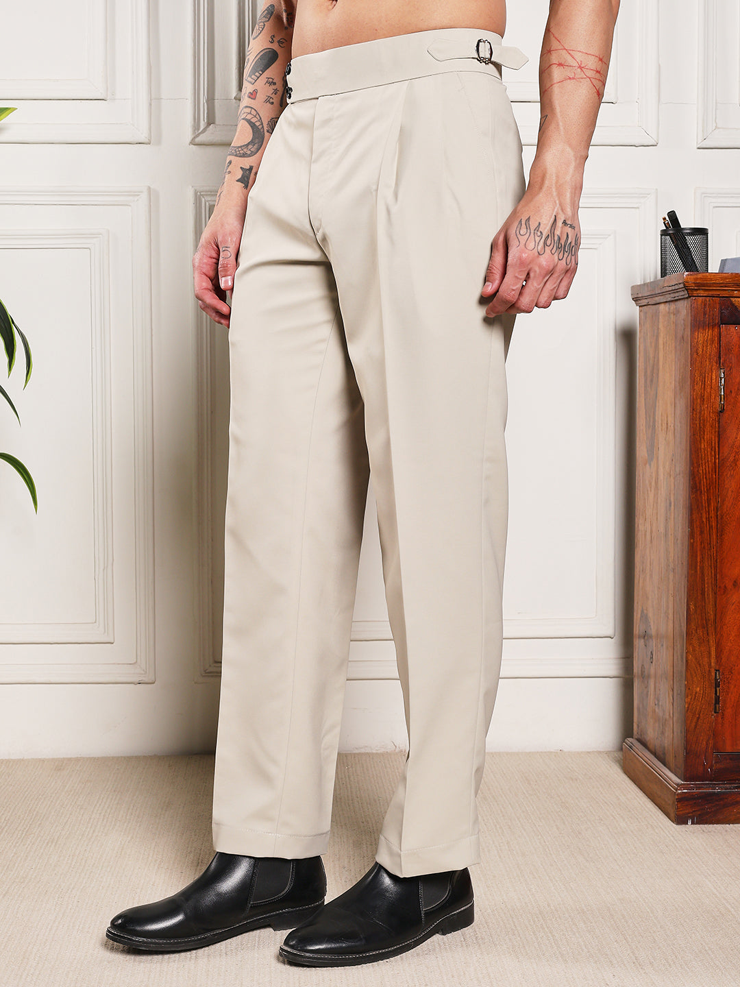 Loose Fit Double Button Cream Beige Gurkha Pants
