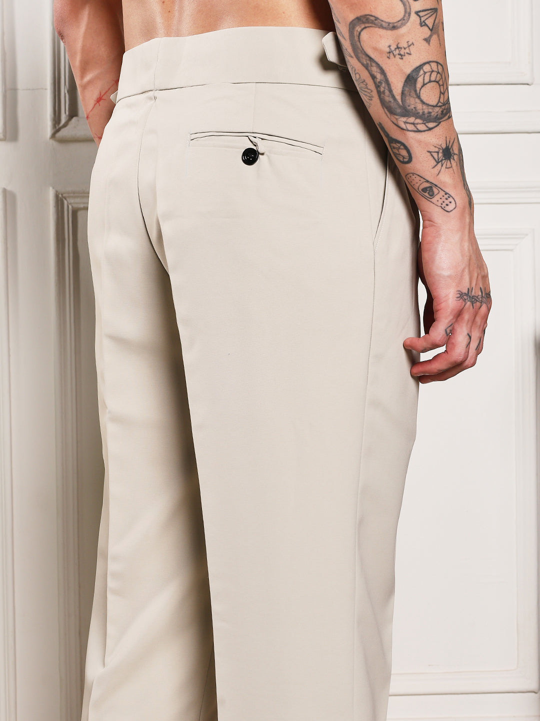 Loose Fit Double Button Cream Beige Gurkha Pants