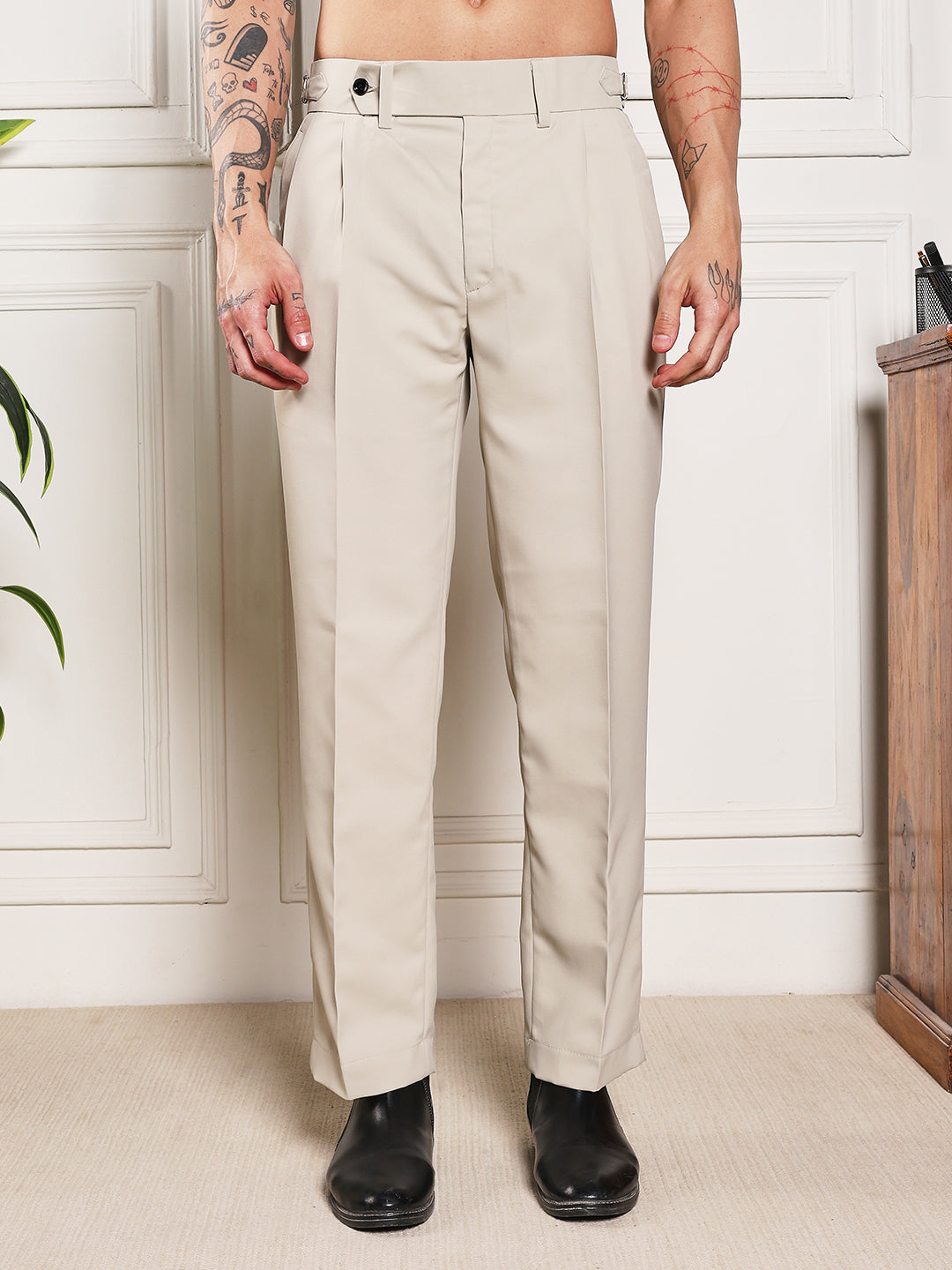 Loose Fit Signature Buckle Cream Beige Gurkha Pants
