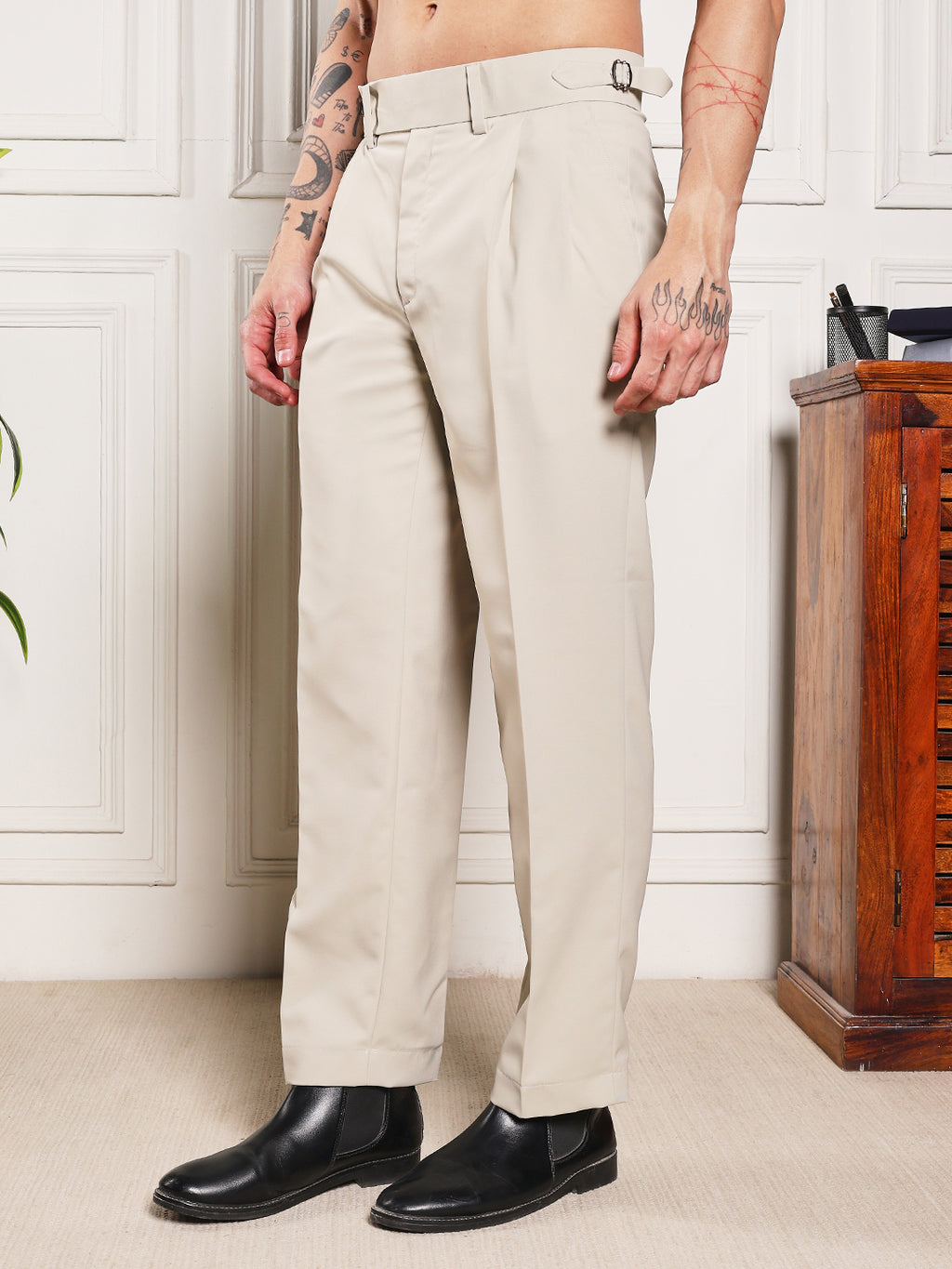 Loose Fit Signature Buckle Cream Beige Gurkha Pants