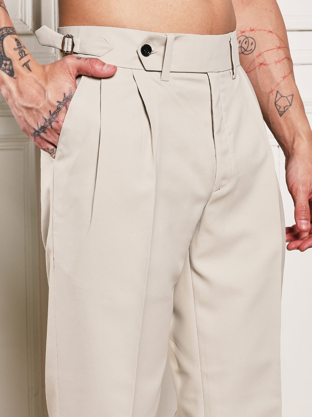 Loose Fit Signature Buckle Cream Beige Gurkha Pants