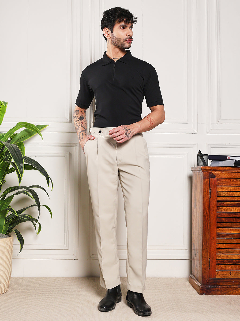 Loose Fit Signature Buckle Cream Beige Gurkha Pants