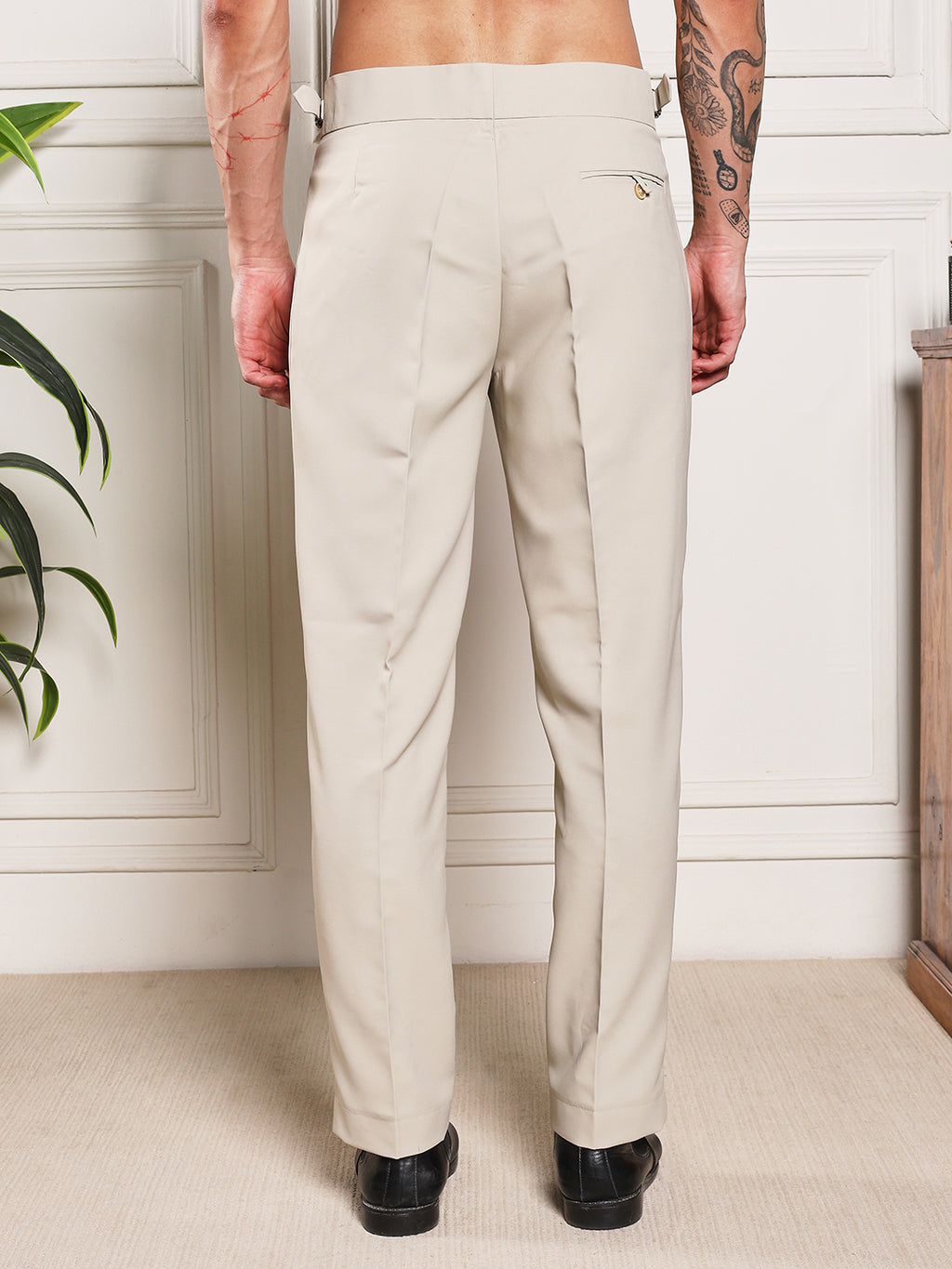 Loose Fit Double Buckle Cream Beige Gurkha Pants