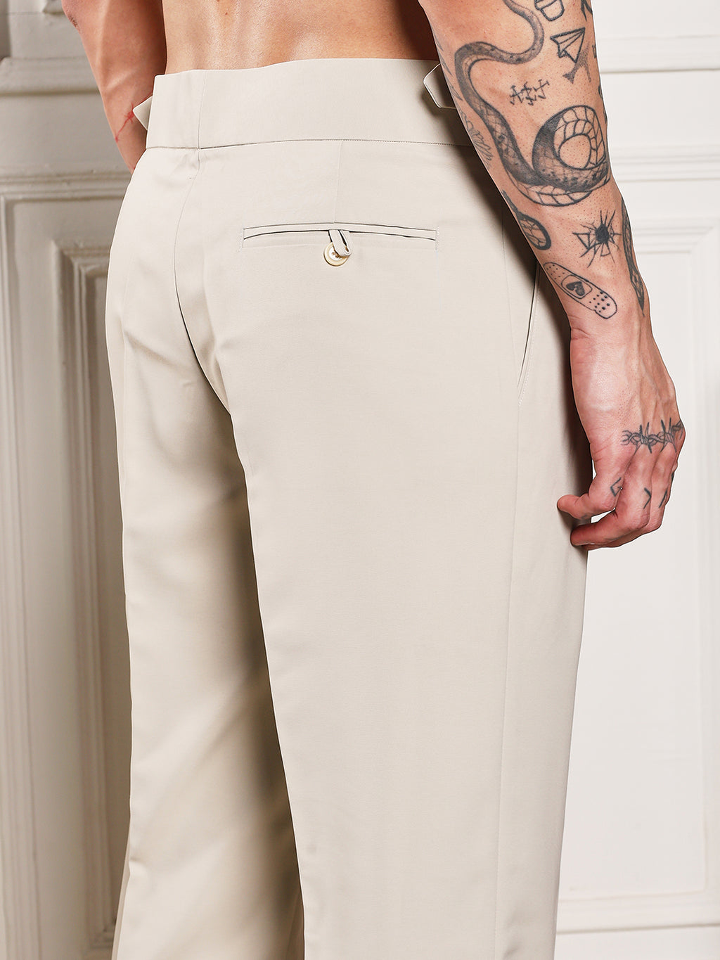 Loose Fit Double Buckle Cream Beige Gurkha Pants