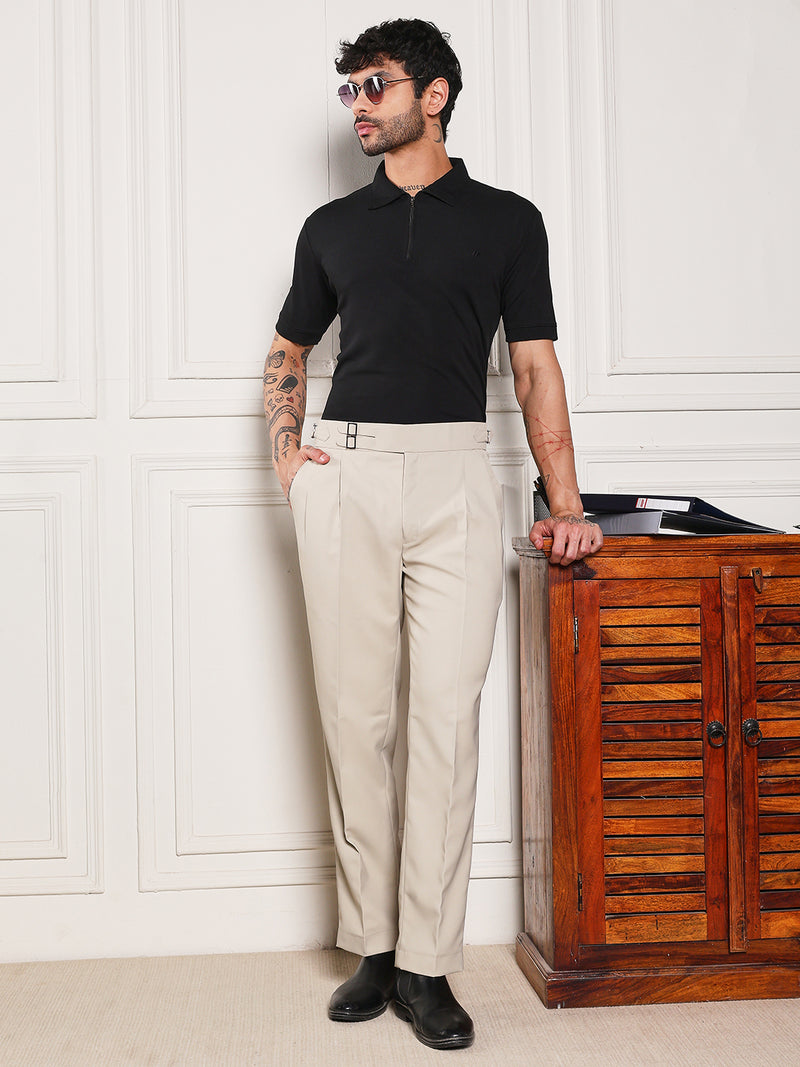 Loose Fit Double Buckle Cream Beige Gurkha Pants