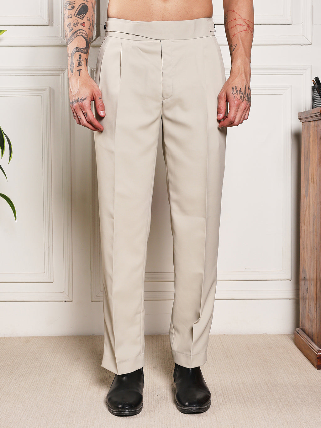 Loose Fit Classic Button Cream Beige Gurkha Pants